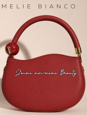 Melie Bianco Luxury Cherry Red Sculptural Top-Handle Shoulder Bag- NEW